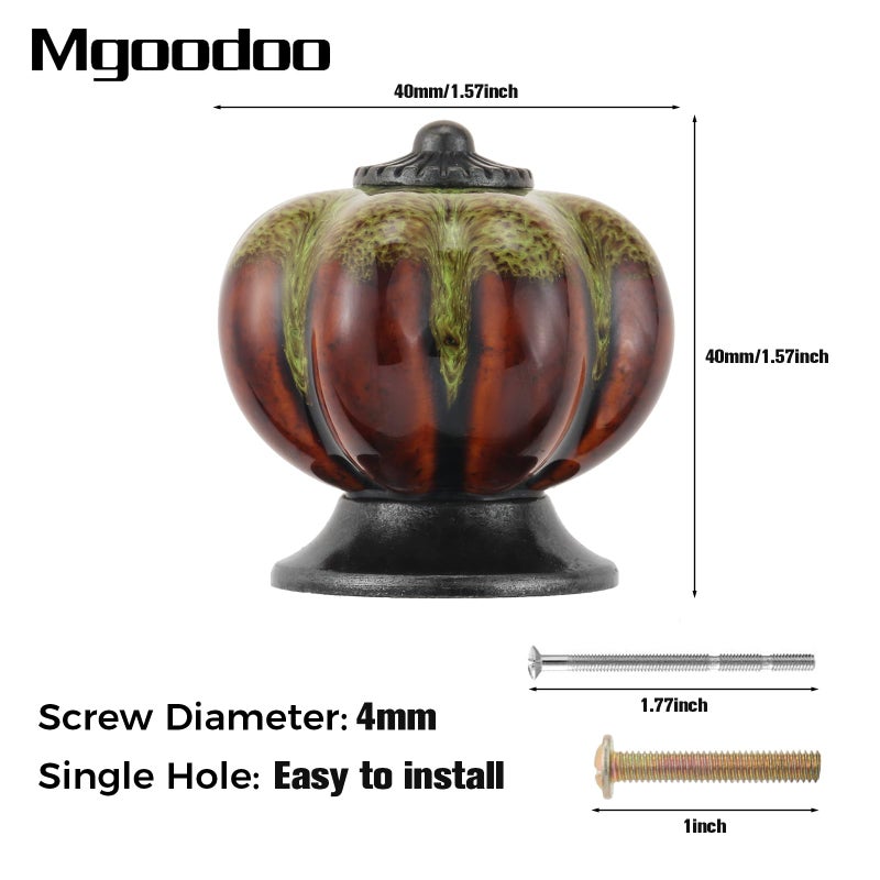 Mgoodoo 10pcs Green Pumpkin Drawer Knobs, Decorative Ceramic Handle Vintage Dresser Pull with Leopard Print for Kitchen Cabinet Door Cupboard Closet Single Hole - Image 2